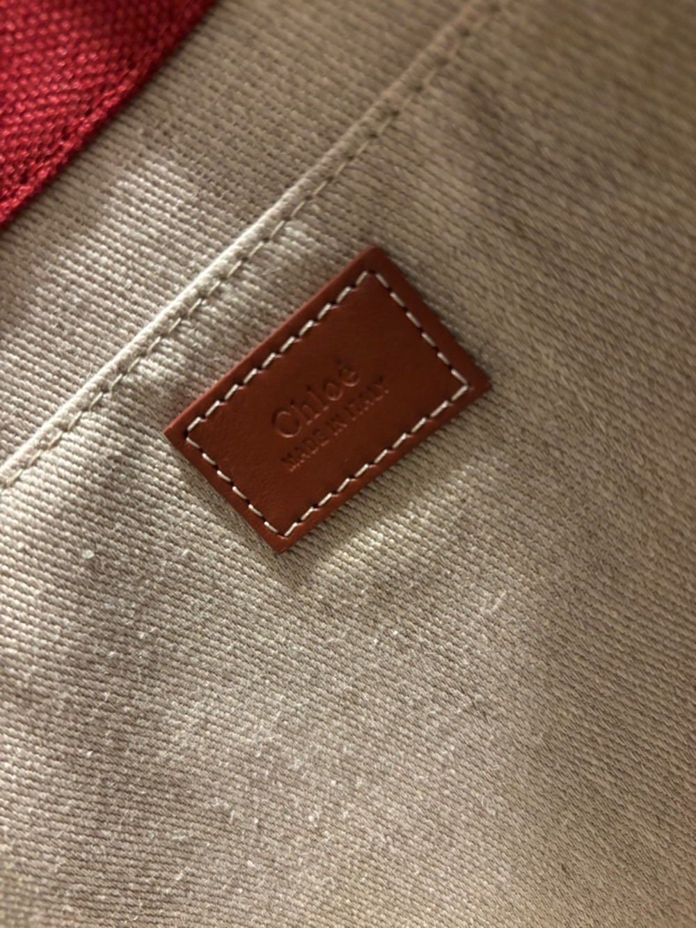 Chloé Red Canvas Tote with Brown Leather Straps - Picture 4 of 9